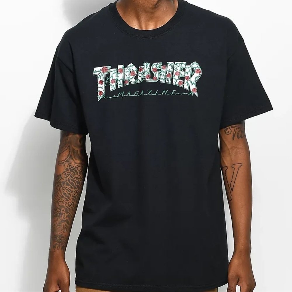 Thrasher Black Graphic T-Shirt for Men M medium vintage